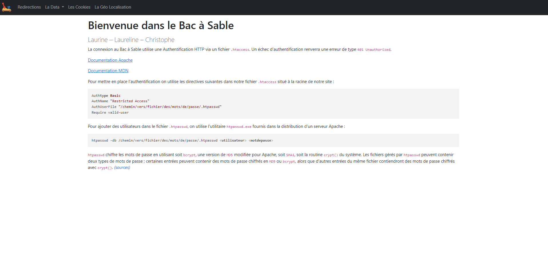 Image de la page d'accueil de notre bac à sable