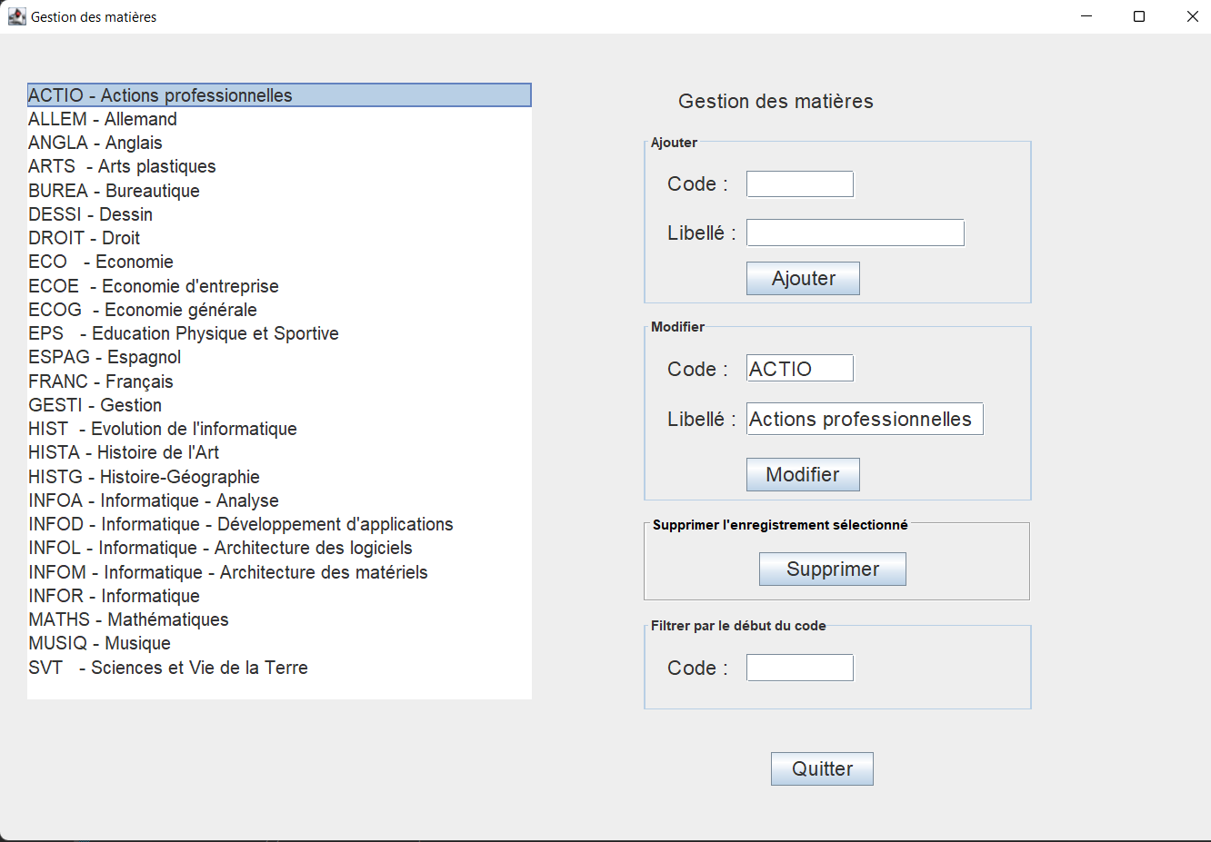 Ecran d'affichage à l'ouverture de l'application